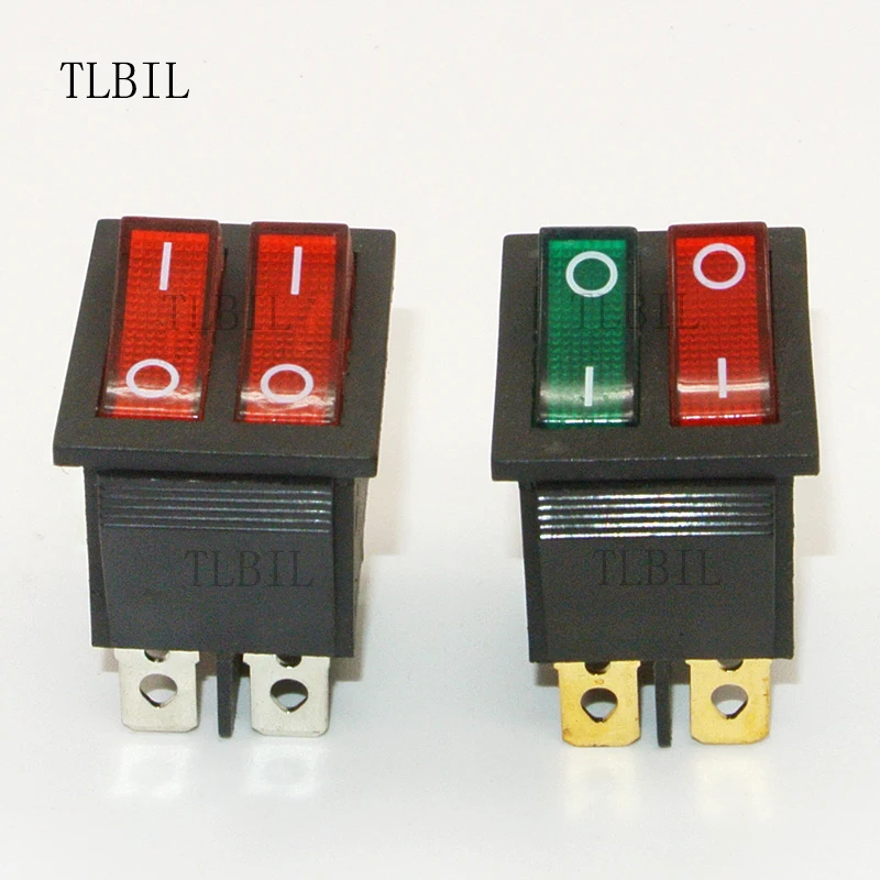 

KCD2 Double Boat Rocker Switch 6 Pin On-Off With Red Green Light 20A 125V 16A 250V AC