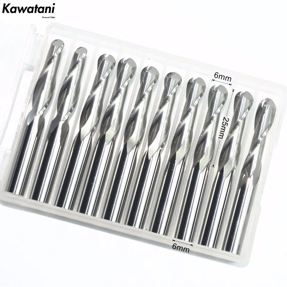 6mm SHK Spiral DOWN Cut Two Flute Tools Solid Carbide CNC Cutter 25mm CEL