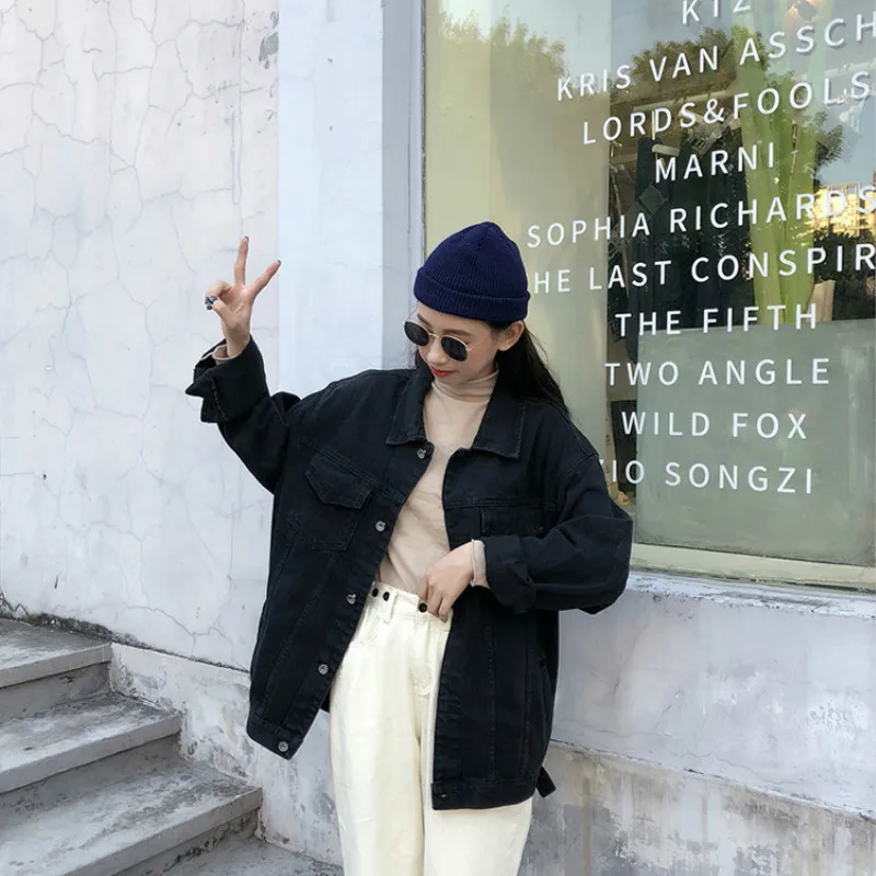 

Harajuku Black Denim Jacket Women's Clothing 2019 Spring Korean Coat Women Outerwear Oversize Ladies Casual Jeans Jackets Tops