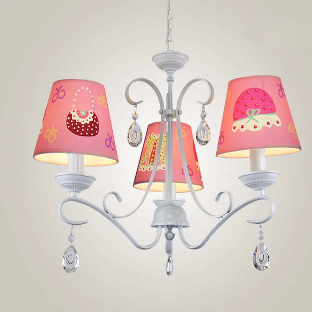 

New Children's Crystal pink chandelier European Simple Female Princess Cartoon Fashion Bedroom Lights 110V 220V LED E14 Lamp