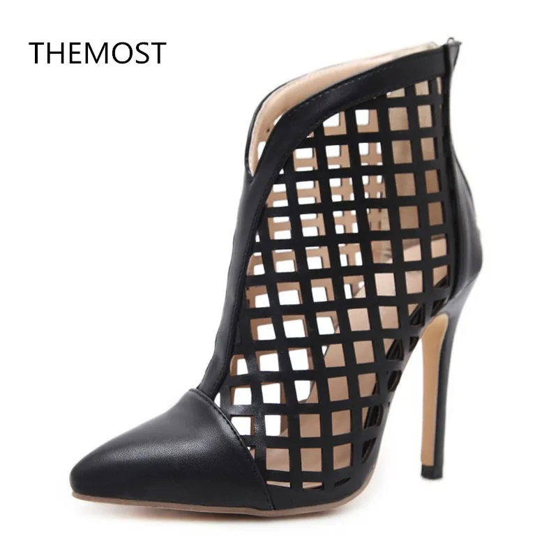 

THEMOST High-heeled sandals Women's shoes Zipper closure The European and American style PU leather fabric