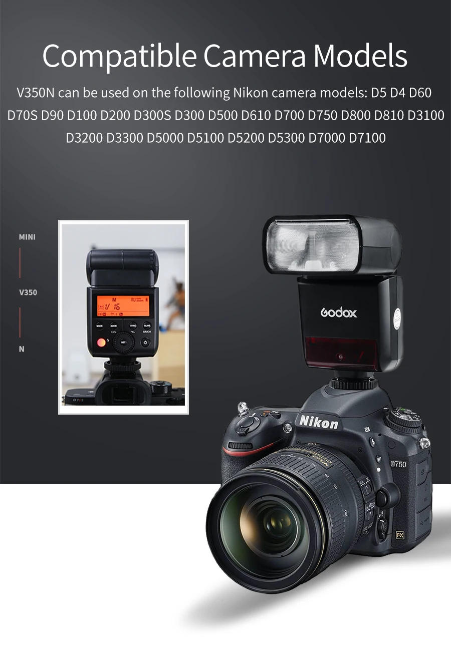 Godox V350N ttl HSS 1/8000 s 2,4 Г X Системы литий-ионный Батарея Камера Вспышка Speedlite для Nikon D750 d3200 D7100 D5100 D5200 D610 D90