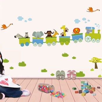 

80*155 cm Train Cute Animals Wall Sticker for Kids Room Nursery Wall Decal Children Baby House