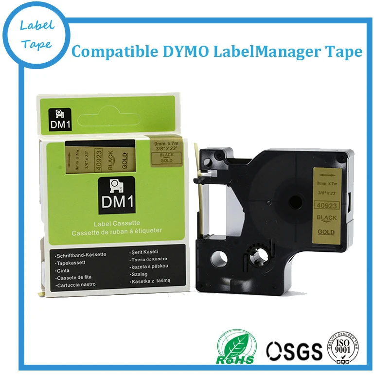 3pcs 9mm Dymo D1 Label Cassettes 40923 Black On Gold Tape Dymo D1