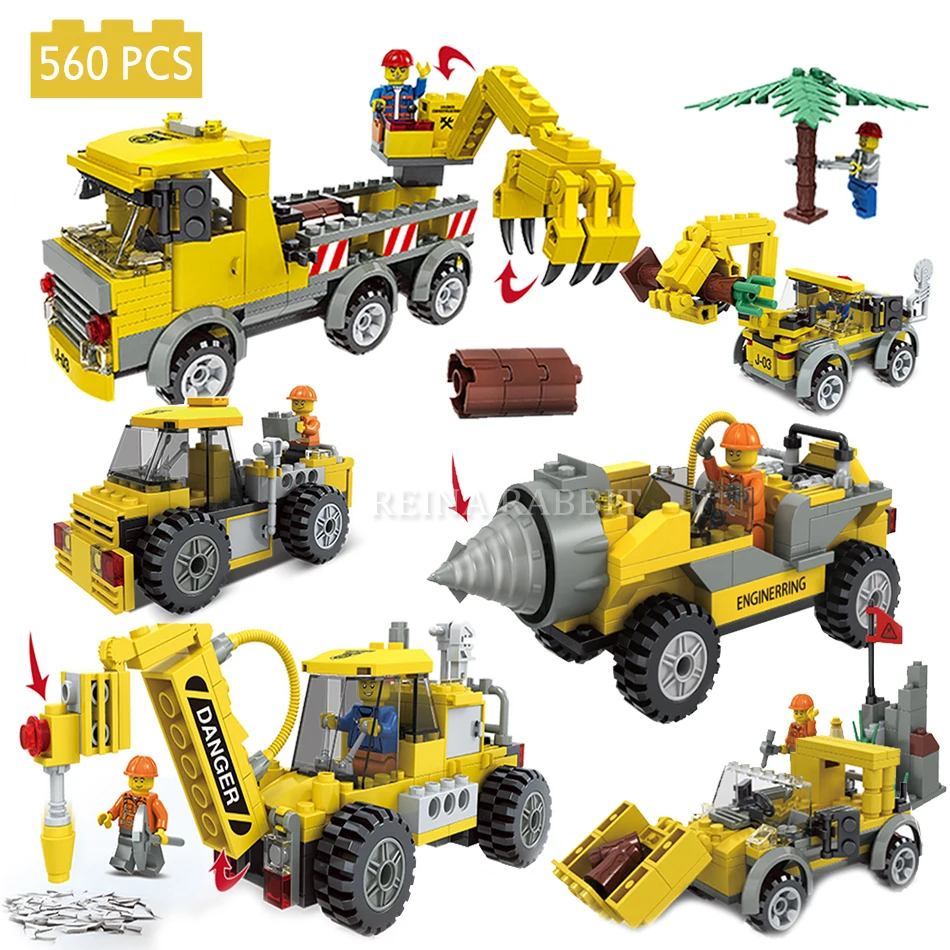 

560PCS Engineer Construction Vehicle Drilling Logging Truck Building Blocks Brick Compatible Legoingly City Education Kids Toys