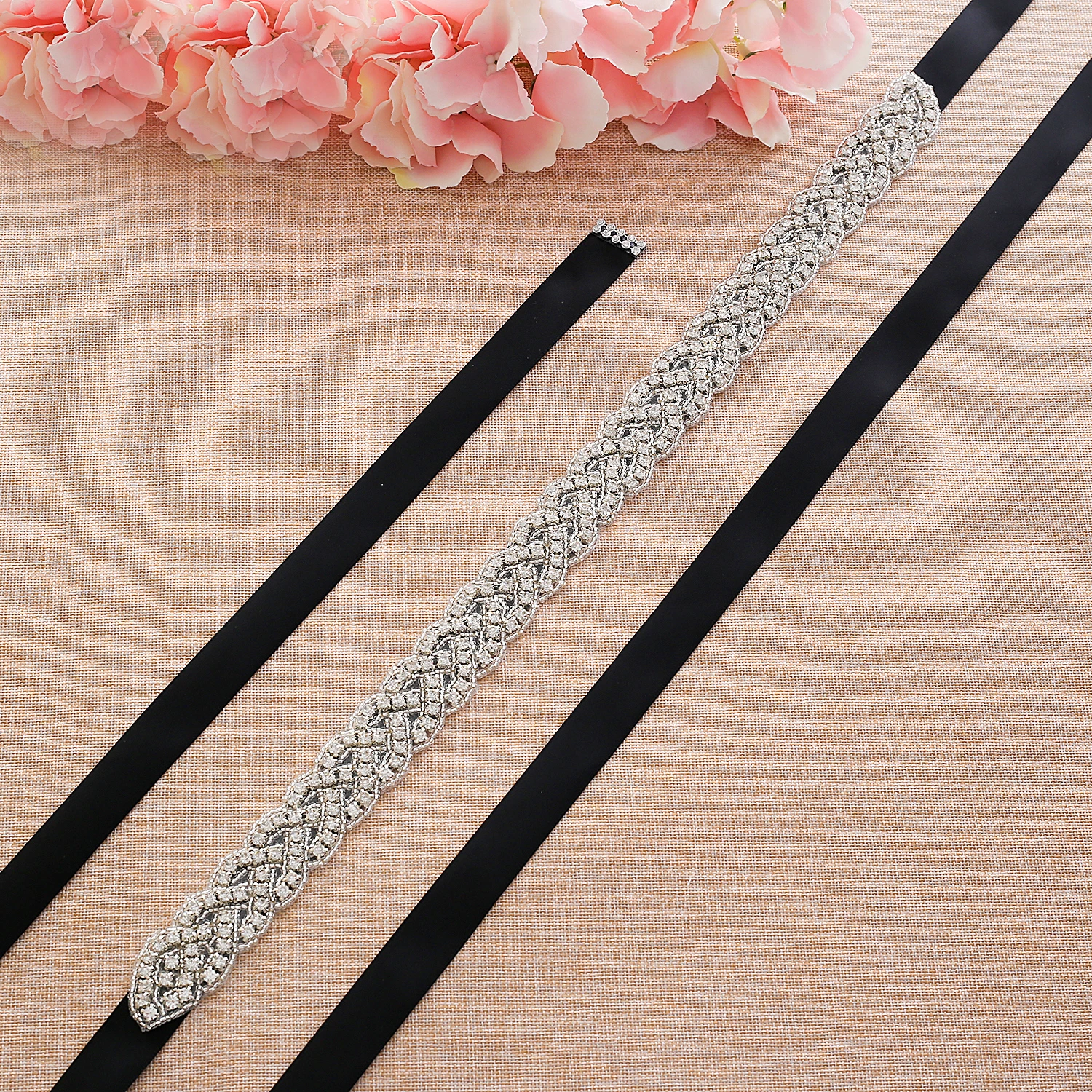 SESTHFAR  Rhinestones Wedding Dress Belt Sliver Crystal Bridal Sash Diamond Bridal Belt For Women Dresses