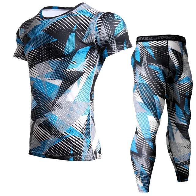 3D футболка компрессионный набор для мужчин Беговые Спортивные костюмы для фитнеса спортивные наборы рубашка с длинными рукавами и штаны Тренировочные трико для спортзала - Цвет: 14