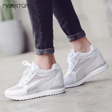 

Figraton Women's Sneakers Thick Platform White Spring Autumn Fashion Vulcanize Shoes Hidden Heels Lace Up Air Mesh Round Toe