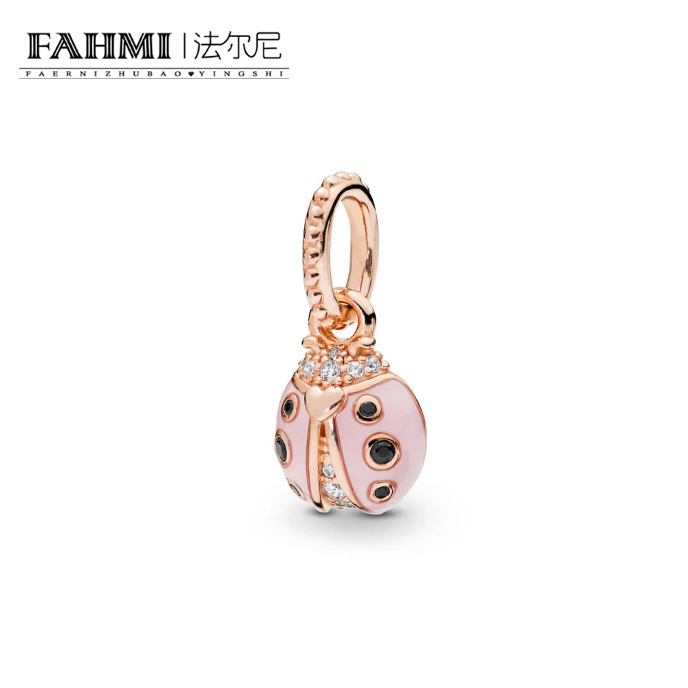 

FAHMI 100% 925 Sterling Silver New 2019 Spring 387909EN160 Rose Lucky Pink Ladybird Necklace Pendant DIY Bracelet Necklace