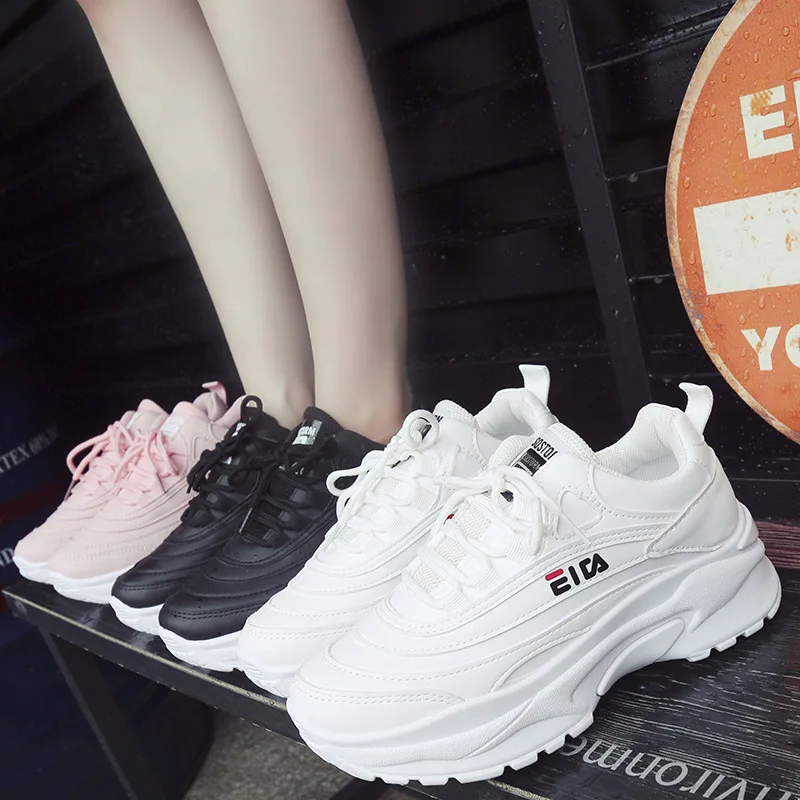 

Sports shoes 2019 spring new Korean version of lace-up running casual sports shoes increased women's single shoes neakers