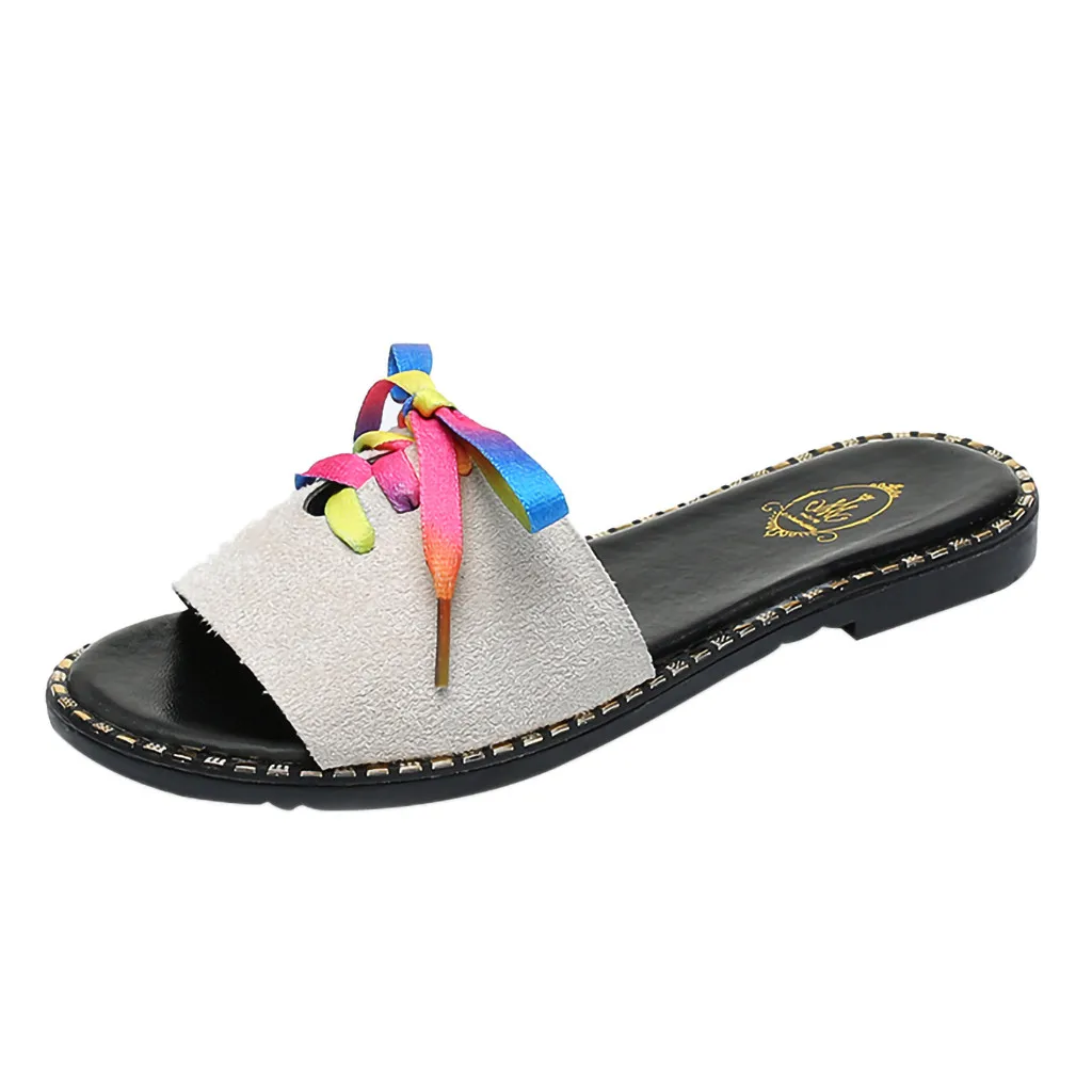 

CHAMSGEND 2019 Hot Women's lace round flat sandals wild shallow mouth waterproof fashion comfortable casual beach shoes
