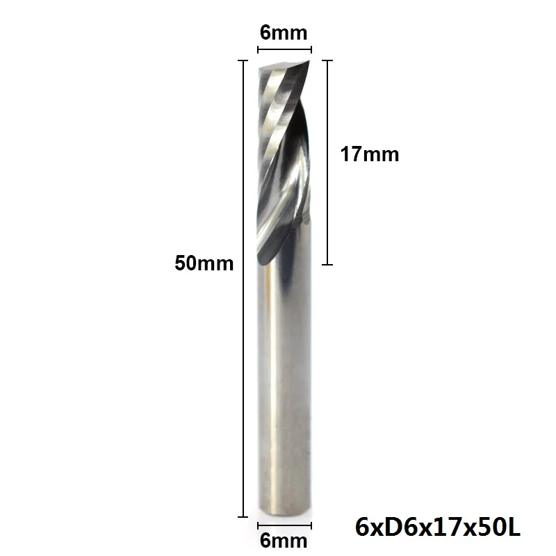 XCAN 1 шт. 6 мм хвостовик Одиночная Флейта Карбид Концевая фреза спиральная фреза прямой хвостовик ЧПУ Гравировальный Бит фреза - Длина режущей кромки: 1pc 6x17x50mm