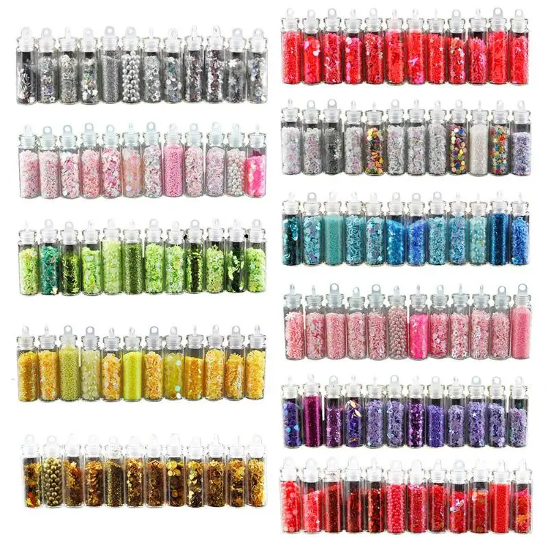 

12 Bottle/Set Nail Glitter Powder Acrylic Gel Polish Flakes Nail Sequins DIY Handmade Colored Sequins Manicure Decorations