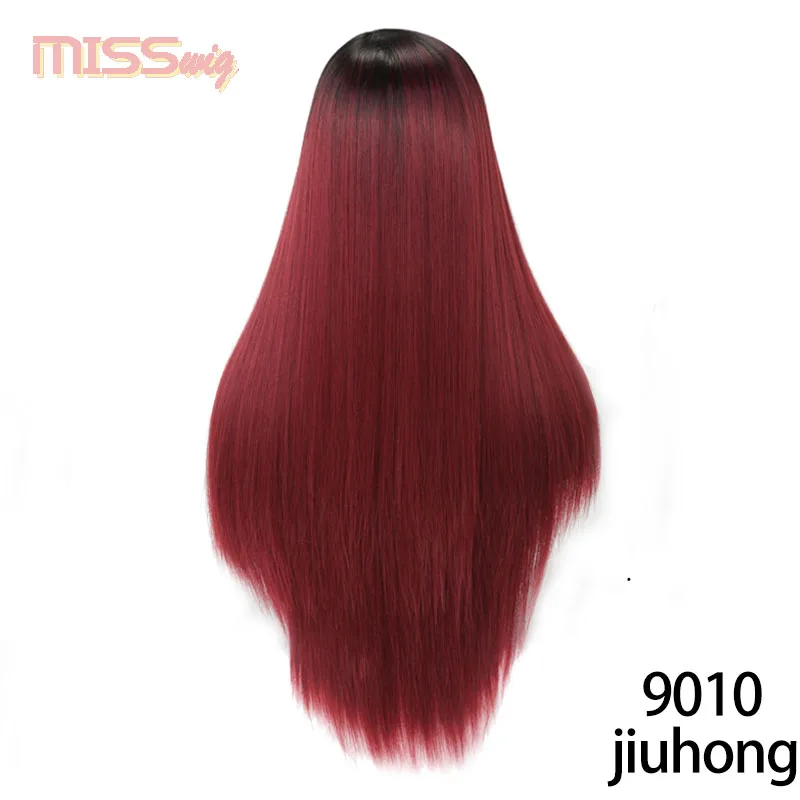 Мисс парик Омбре синий Длинные прямые синтетические волосы парики для женщин черный красный 24 дюймов 6 цветов доступны Косплей парики - Цвет: 1B/30HL