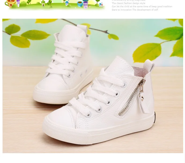 BABAYA/Весенняя детская обувь для мальчиков и девочек; модные детские кроссовки с высоким верхом; кожаная обувь с боковой молнией; водонепроницаемая обувь; Цвет черный, белый; 24-38