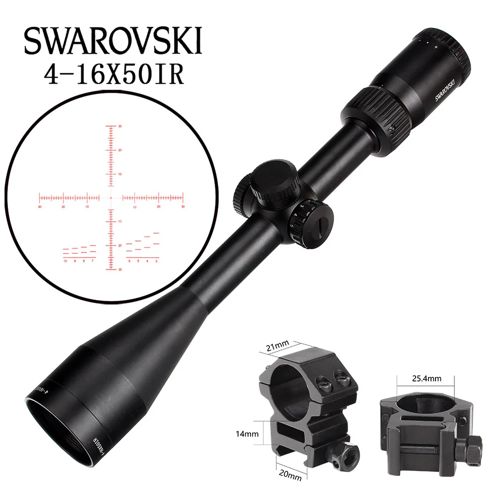 Китай(материк) SWAROVSKl 4-16X50 ИК охотничий прицел F191 подсвеченный красным Стекло гравированный сетка башни сброса полный Размеры прицелы - Цвет: with Picatinny Rings