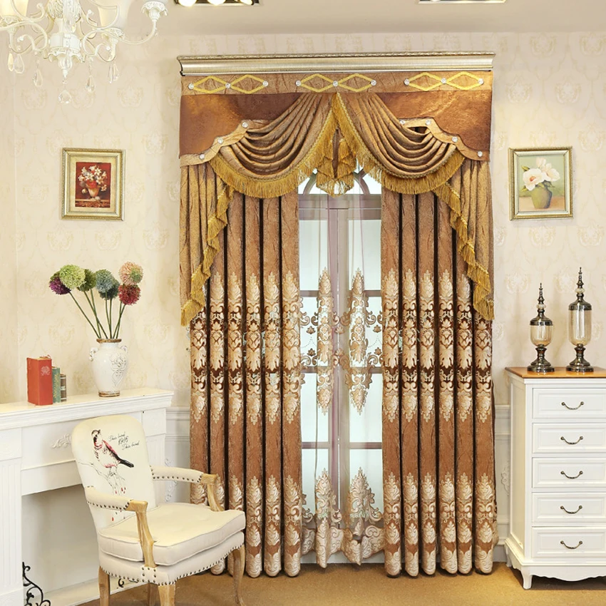 Anvige Luxury Valance High Quality Embroidered Blackout Curtains For Living Room Window