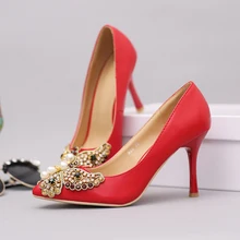 Frauen Pumpt Spitz Strass Schmetterling Braut Hochzeit Schuhe Perlen Perlen High Heels Kleid Schuhe Frau