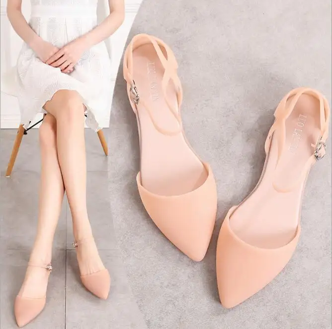 Jelly Pink Летние модные дышащие женские пляжные сандалии с острым носком в Корейском стиле; женские прозрачные туфли на Плоском Каблуке с пряжкой; 20190518 - Цвет: Jelly Pink