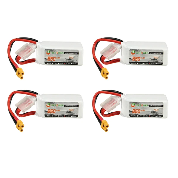 4 шт. XF Power 14,8 V 850mAh 4S 70C Lipo батарея XT30 Разъем для RC FPV гоночный Дрон Квадрокоптер