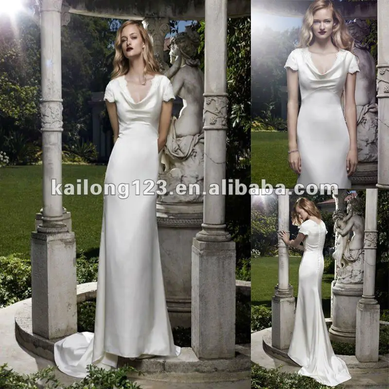 New Arrival D Neck Fulid A Line Court Train Beaded Lace New Arrival D Neck Fulid A Line Court Train Beaded Lace Lique Satin Short Sleeve Wedding Gowns In Dresses From Weddings Events On