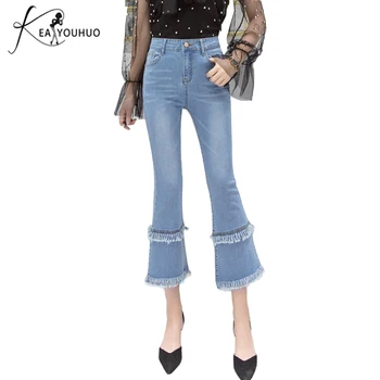 

2018 Fashion Ladies Winter Female Flare Jeans For Women Trousers With High Waist Slim Jeans Mom Skinny Jeans Woman Denim Pants