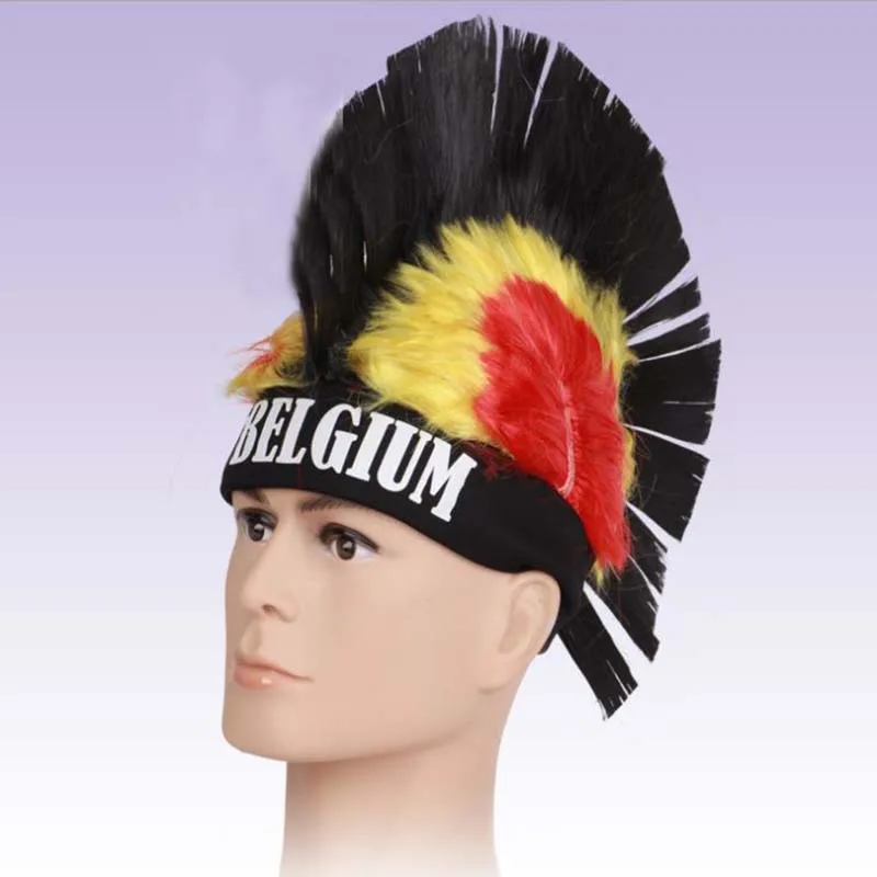 

KTLPARYT 10pcs/lot 2018 football game fans wig Belgium flag footbal match fans punk Mohawk comb hair wig party wig