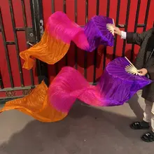 Горячая Дешевые имитация шелка веер вуаль пары для женщин танец живота бамбука веер ВУАЛИ цвет пламени 120 см 180 см