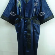 Темно-синий черный Мужской Атласный двусторонний банный халат с вышивкой, одежда для сна, новинка, платье юката,, один размер S3002