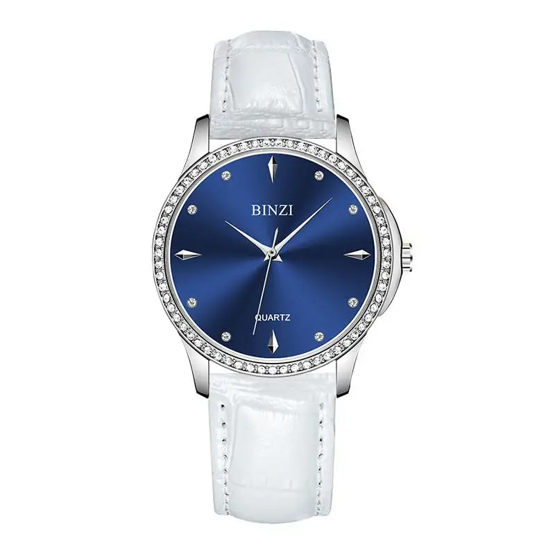 Роскошные женские часы Топ бренд ДАМЫ розовое золото наручные часы для женщин кожа/сталь Relogio Feminino браслет наручные часы - Цвет: leather blue