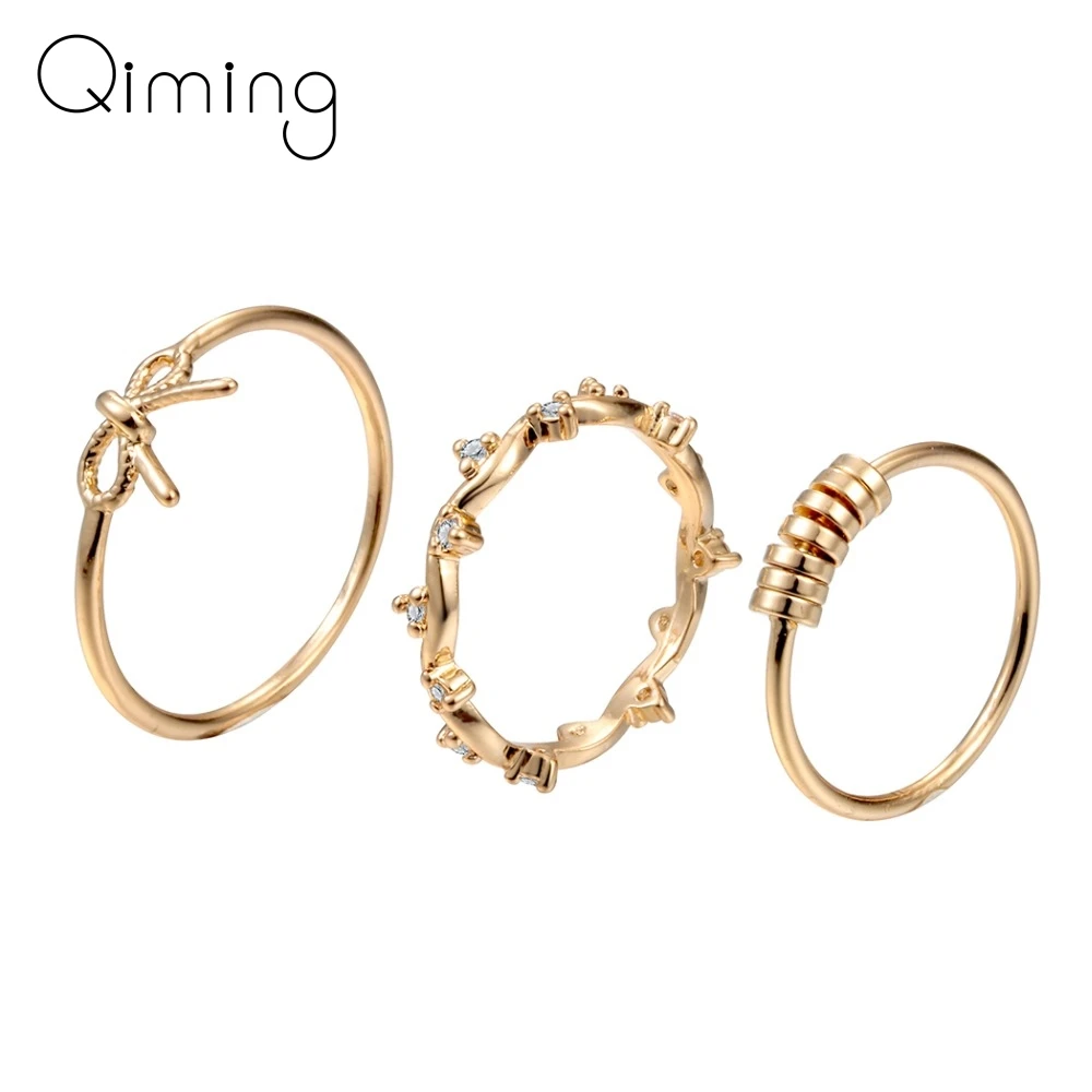 

3pcs/lot Handmade CZ Zircon Simple Rings Women Luxury Bowknot Toe Finger Ring Set Birthday Gift Wedding Fashion Jewelry Female