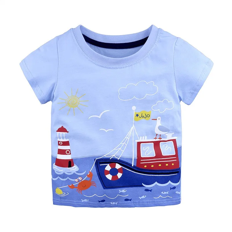 

Summer Kids T-shirt Tops Baby Boy Cotton Short Sleeve Tops Children Cartoon Stripe Car Animal Pattern Blouse Clothes Hot Sale