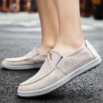 

Spring New Men'S Casual Shoes Breathable And Comfortable Hard-Wearing Anti-skid Convenient Slip-On Shoes Light Versatile Male
