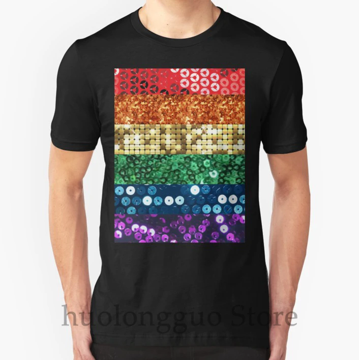 

100% cotton o-neck men t shirt custom printed t-shirt sequin pride flag women tshirt