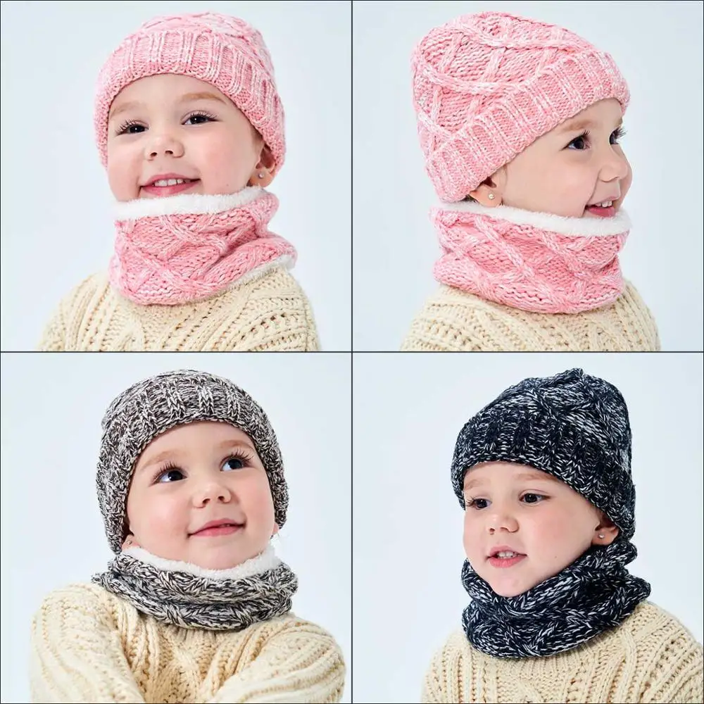 MOLIXINYU New Child Winter Warm Hat Boys&Girls Hat Scarf Set Thickening Baby Knit Winter Hat 1-8 Years Oold Children Winter Hat