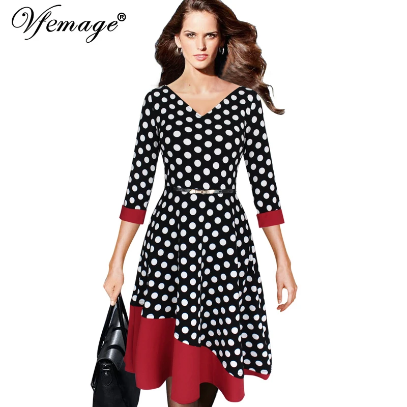 contrast polka dot flare dress