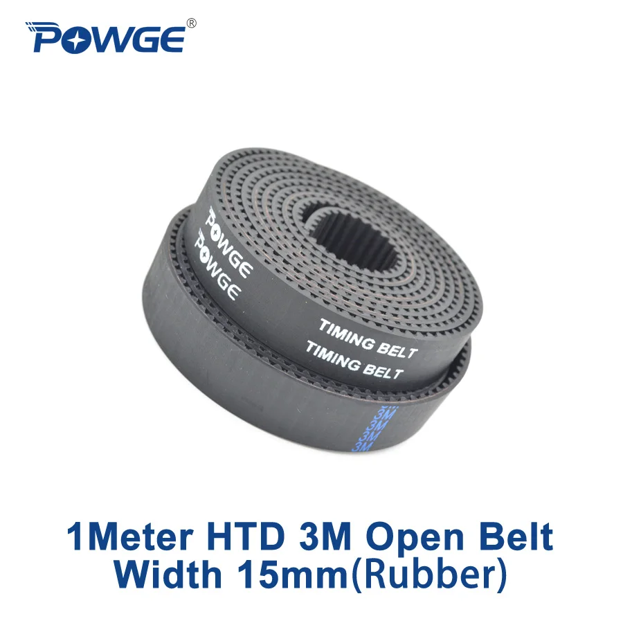 POWGE Arc HTD 3M timing belt width 15mm Length 1000mm Rubber Fiberglass 3M-15 open Synchronous HTD3M Belt CNC 1Meter | Обустройство