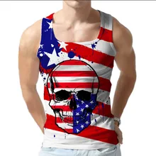 Мужские летние топы без рукавов, бодибилдинг, Забавные 3D, флаг США, принт черепа, фитнес-жилет, рубашки для повседневной тренировки, пляжный праздник