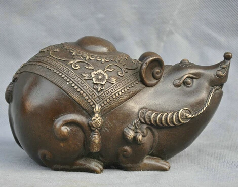 

004283 6 Bronze Animal Zodiac Symbol of Wealth in the Rat God Rats Sculpture Statue