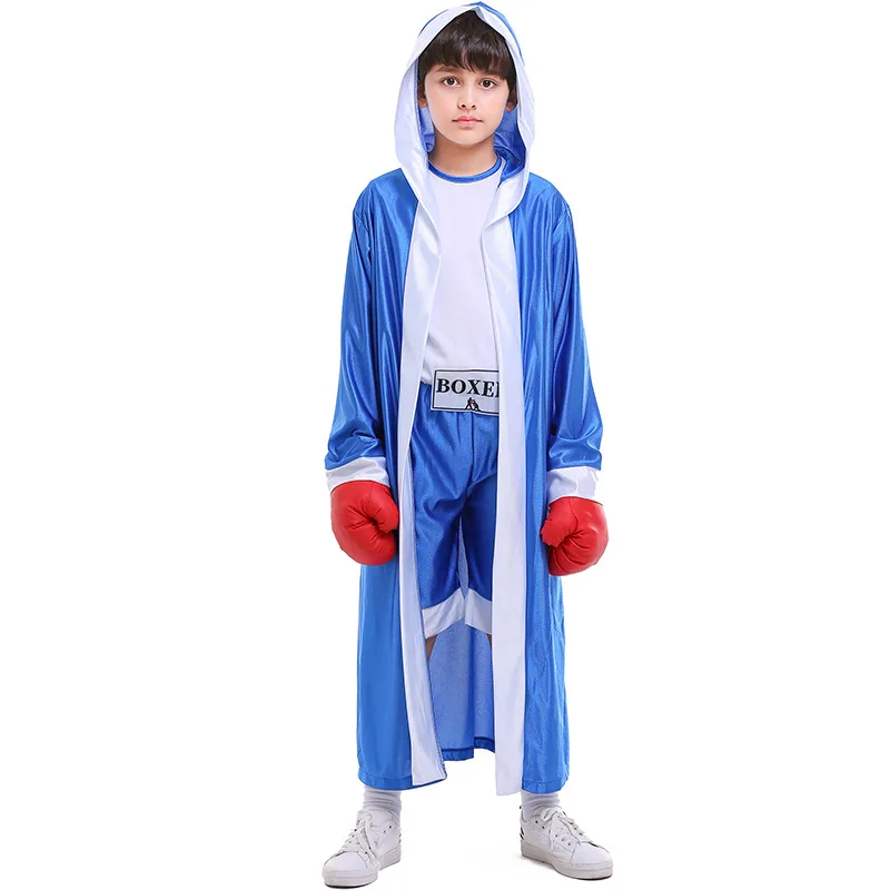 Halloween Blue Red Boy Boxing Costume Robe Cloak Boxer Role Playing