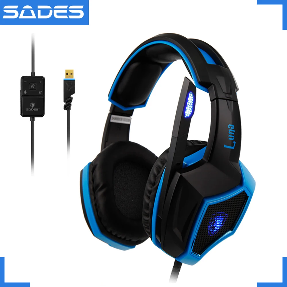 

SADES LUNA Virtual 7.1 Surround Sound headphones Rotatable Microphone Multifunctional In-line Remote Headset for Gamer