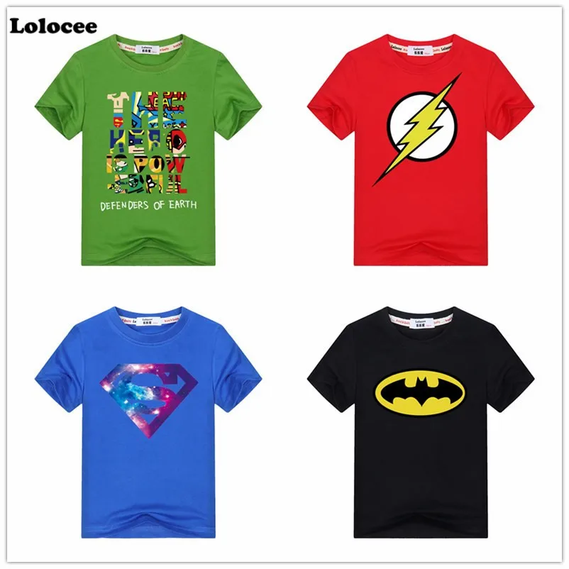

Comic Super Hero T Shirt Superman Batman the Flash Cartoon Movie Boy Cosplay T-Shirts 100% Cotton Tshirt Baby Kids Geek Tee