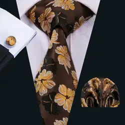 Fa-1557 Новое поступление модные Галстуки для Для мужчин Желтый Цветочные жаккард галстук Ханки Запонки Для Свадебная вечеринка бесплатная