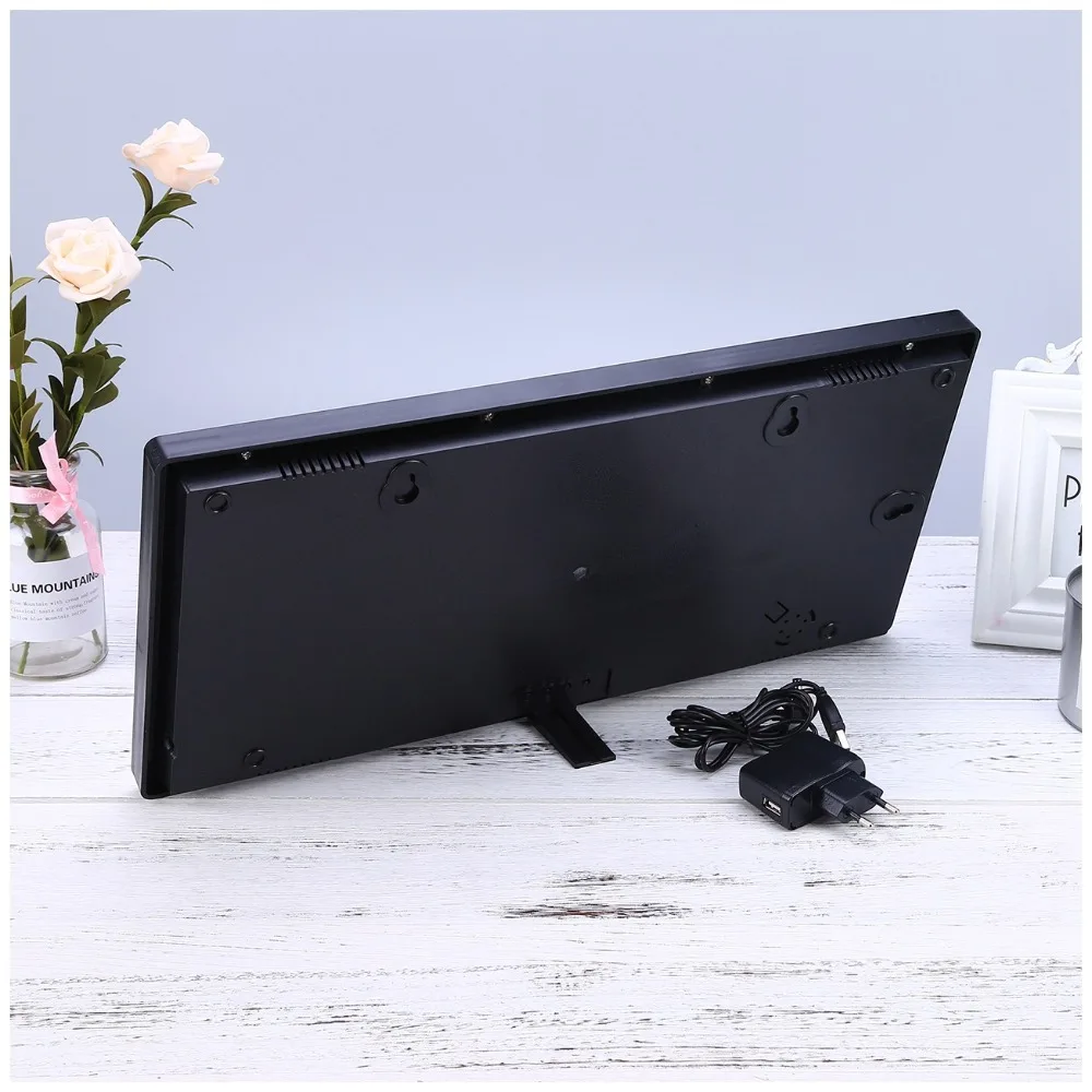 Tanie 6 cyfra led cyfrowy kalendarz zegar ścienny z wyświetlaczem temperatury duże liczby led oświetlają salon duży zegar ścienny