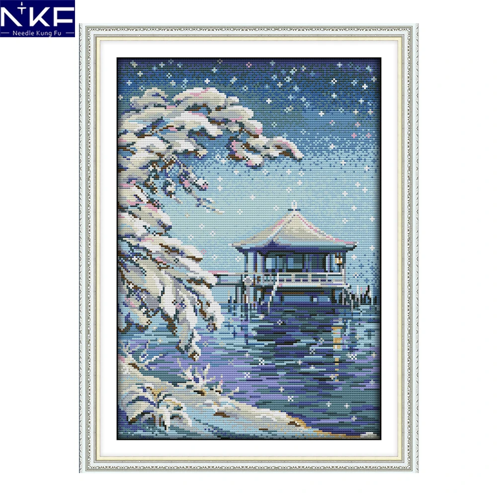 

NKF The Pavilion on The Water Painting Counted or Stamped 11CT14CT Cross Stitch Embroidery Needlework Sets for Home Decoration