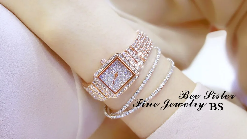 

Luxury Simple High-end Rhinestone Rectangular Quartz Lady Watch Party Gift Women Watch