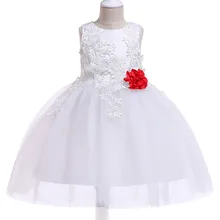 Новое Детское платье, белое элегантное кружевное платье принцессы без рукавов для девочек 3-10 лет, красивое танцевальное платье для вечеринки с красным цветком