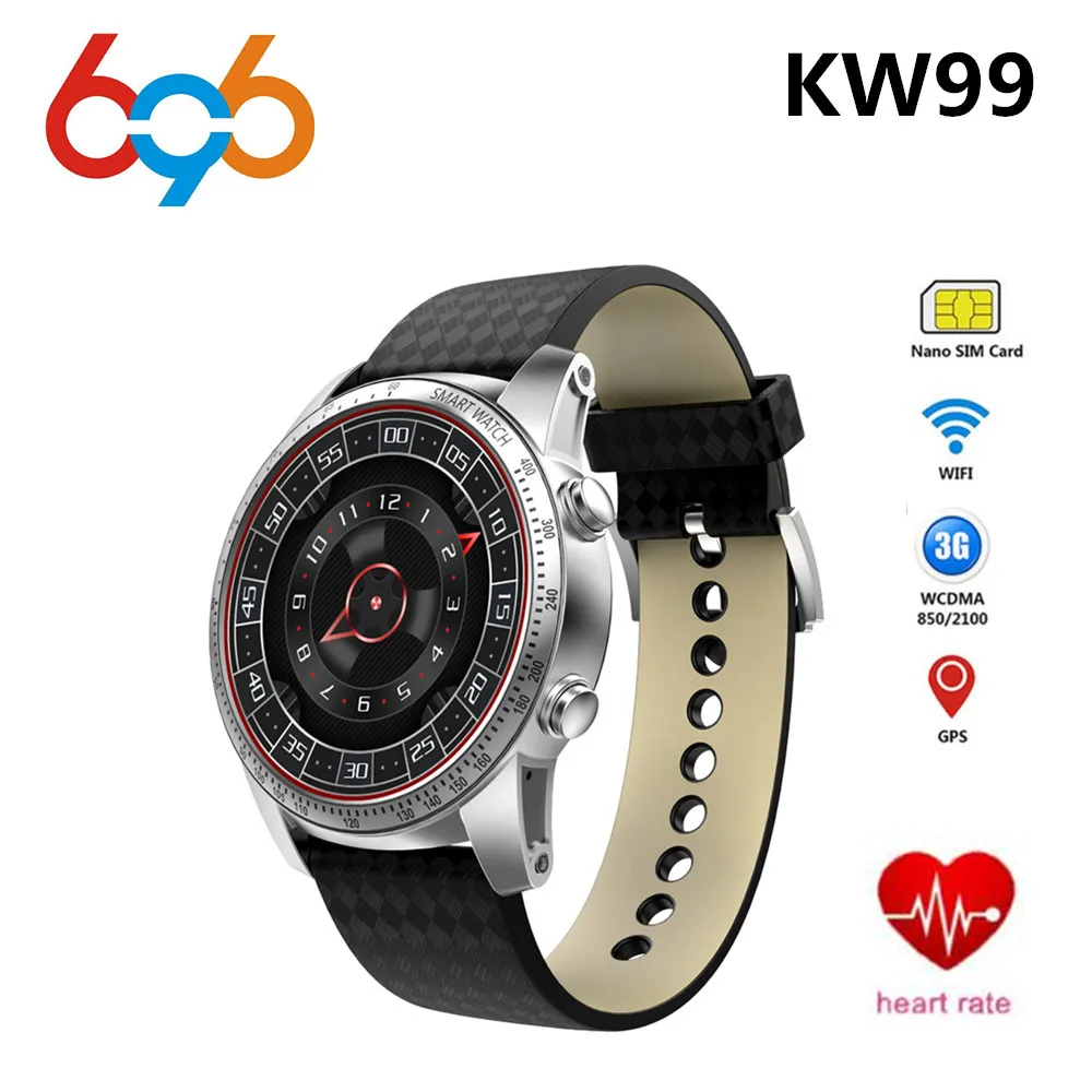 696 KW99 3g Smartwatch телефон Android 5 1 39 ''MTK6580 четырехъядерный 8 Гб rom монитор сердечного