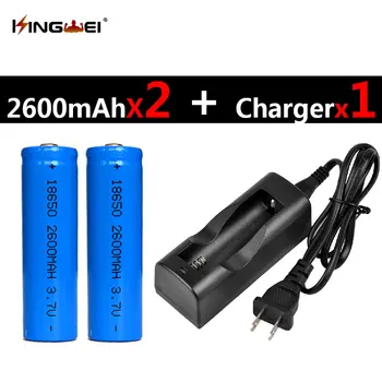 

Hot Sale !! 2Pcs 18650 Batteries 3.7v 2600mah Rechargeable Li-ion Battery+1pc NK-803C 18650 Charger for Headlight US/EU Plug