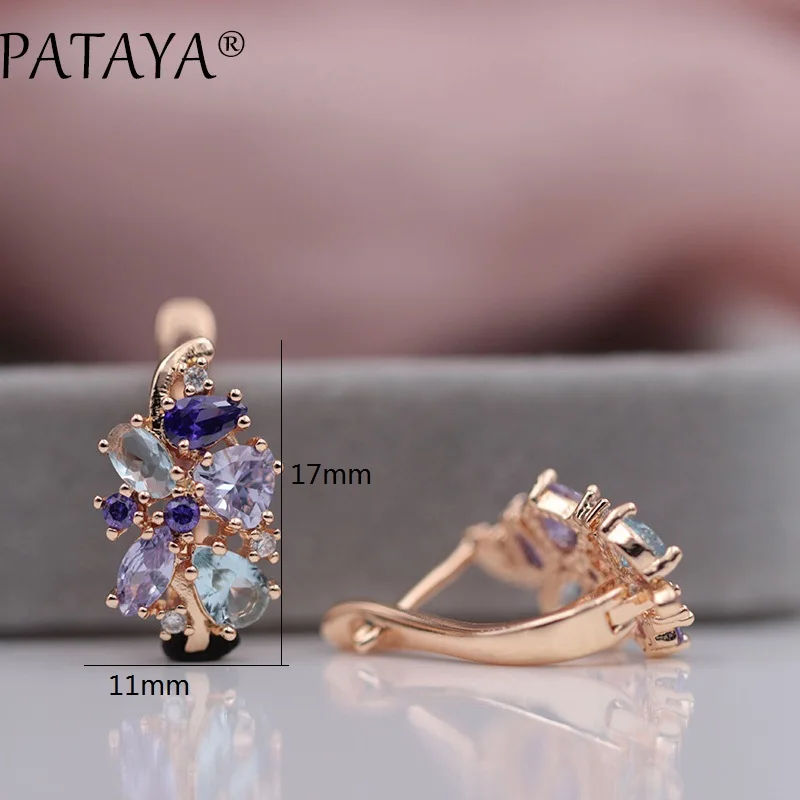 Pataya Multi Цветной Зеленый Натуральный циркония серьги 585 розовое золото RU Hot